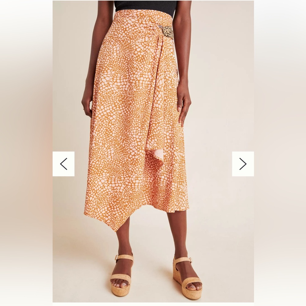 NWOT Anthropologie Maeve Minetta MIDI Faux Wrap Color Block Skirt Ring Animal 8